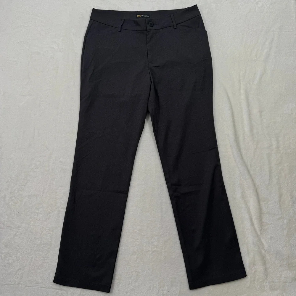 Lee Pants Womens 14 Charcoal Relaxed Fit Straight Leg Mid Rise Wrinkle Free Work